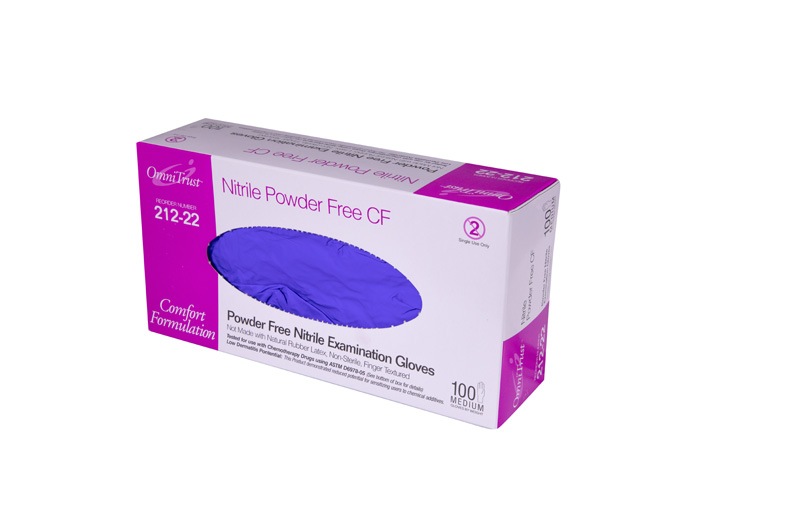 Gloves Exam Nitrile Powder Free OmniTrust Chemo Approved Textured Medium (100/BX 10BX/CS) by Omni International LLC  ID 212-22